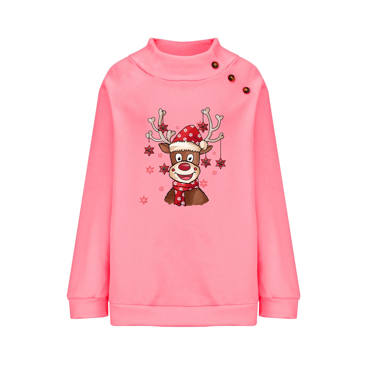 Rullekrave Knapper Julehjort Løs Sweater Dame