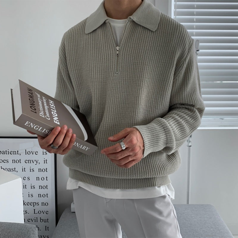 Revers Sweater Herre Vinter Løs Lidt Moden Strik Trendy