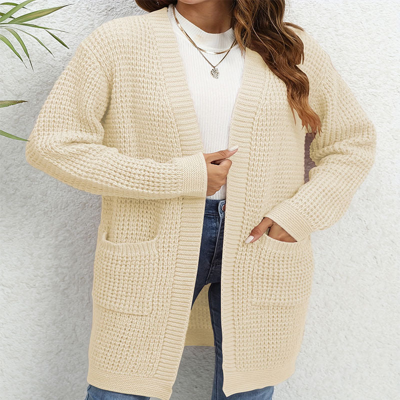 Womens Knitted Long Cable Knit Sweater Coat