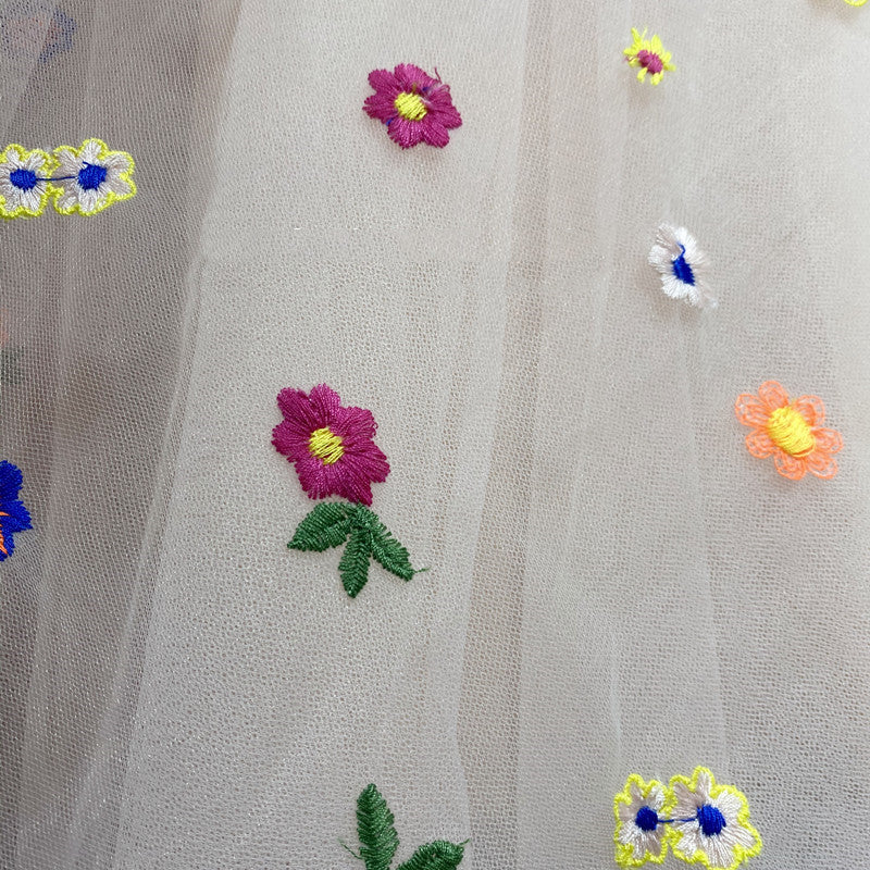 Broderet Lille Blomst Paraply Puffy Kjole