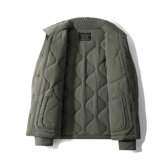Cotton Polo Collar Jacket Cotton-padded Coat Retro Plaid Coat