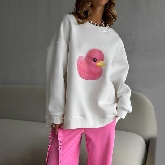 Modestil Casual All-matching Slim Fit Hættetrøje med Andeprint i Fleece