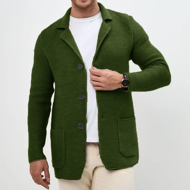 Ny Sweater Cardigan Herre Revers Strikket Jakkesæt Jakke