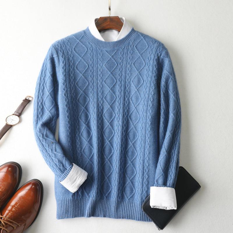 High-end Round Neck Thick Solid Color Sweater Youth Jacquard Casual Pullover Sweater