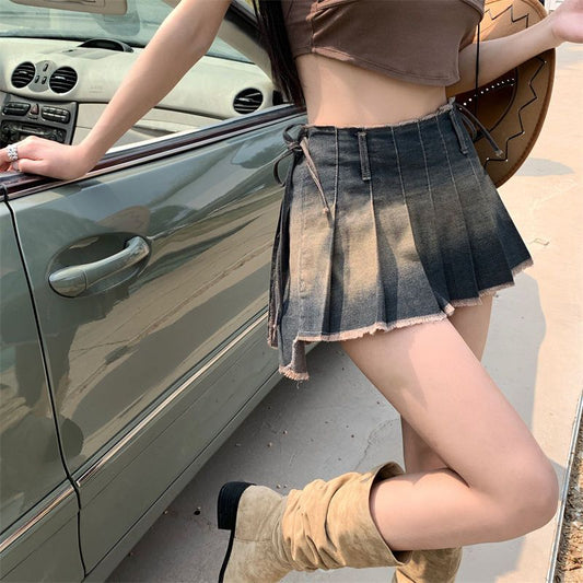One-piece Denim Skirt Sexy Slim Fit Slimming Small Street Pleated Skirt
