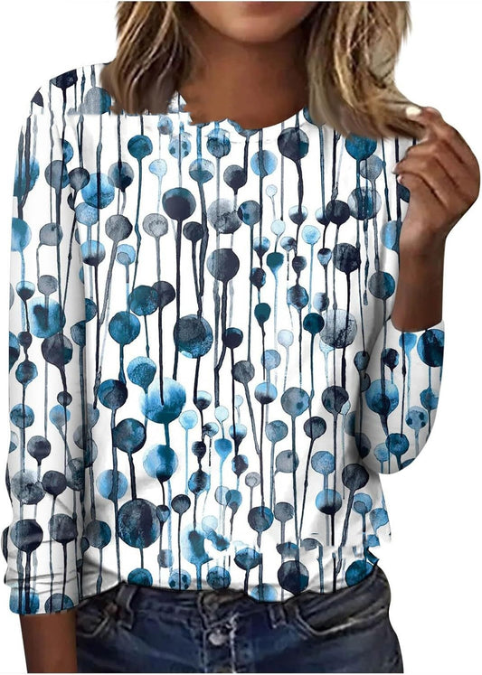 Round Neck Long Sleeve Floral Geometric Print