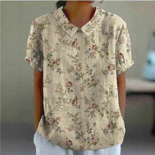 Women's Printed Lapel Short-Sleeve Top