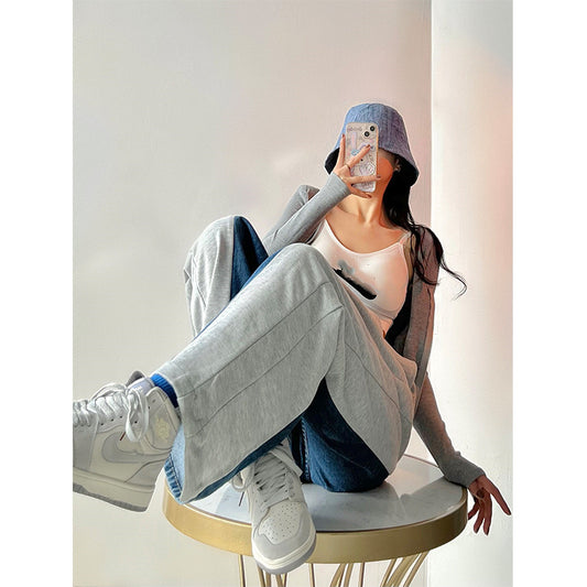 Contrast Color Stitching Wide Leg Women's High Waist Jeans