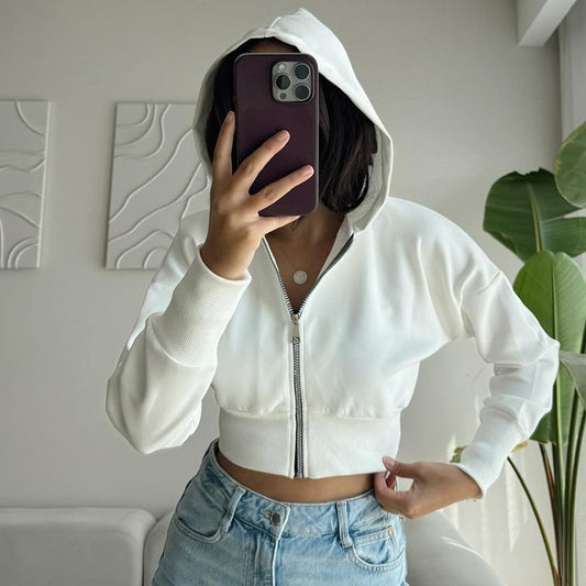 Women's Fashion Cardigan Zipper Hooded Long Sleeve