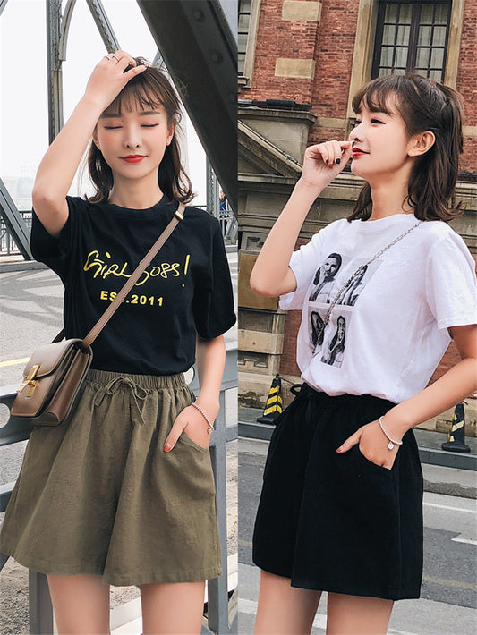 Korean Women's Slim Black Sports Casual Shorts