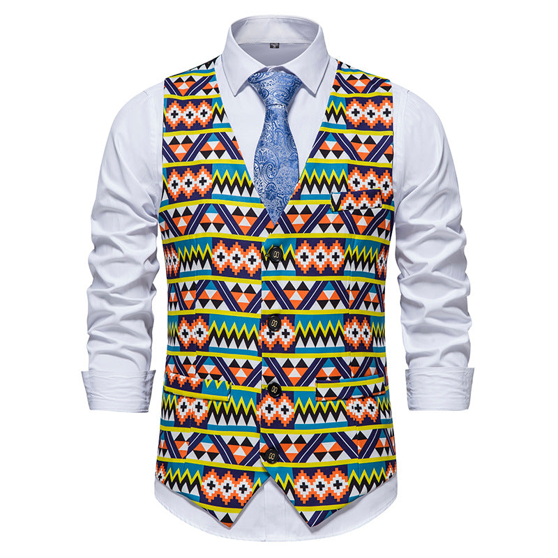 Men's Fashion Casual Patchwork Slim Fit Flower Vest