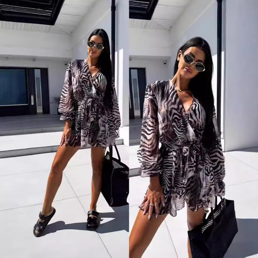 Long Sleeve Ink Printing Jumpsuit
