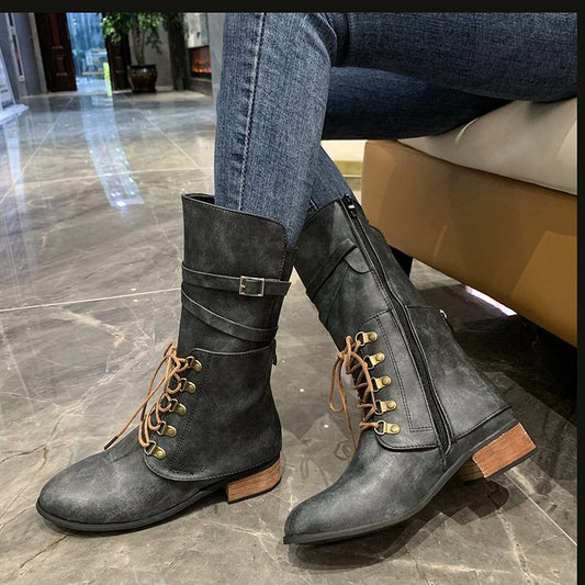 Large Size Autumn And Winter Mid-tube All-match Low-heel