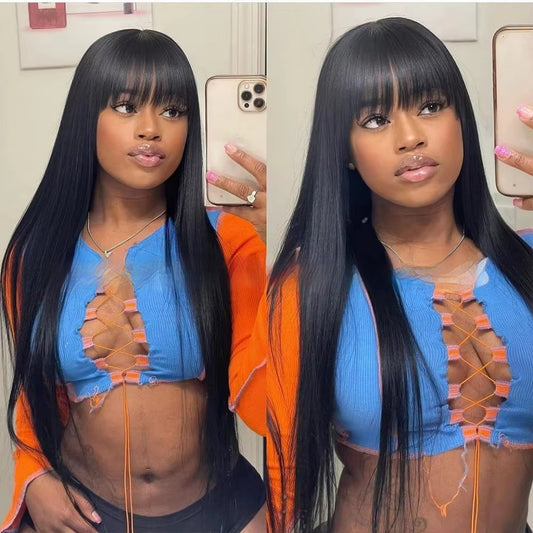 Natural Color Full-mechanism Headgear Straight Fringe Wigs Without Lace