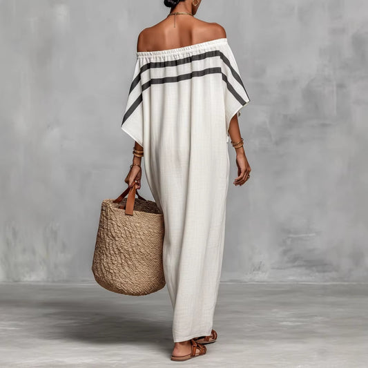 Womens Stand-Up Collar Striped Casual Loose Dress