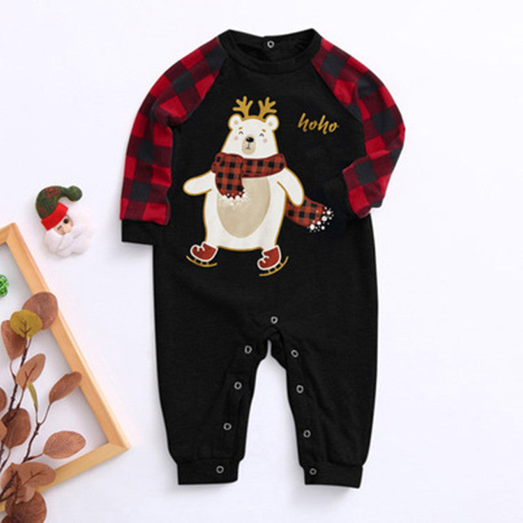 Ebay Christmas Plaid Cartoon Bear Printed Parent-child Wear Long Sleeve Pajamas Homewear Suit