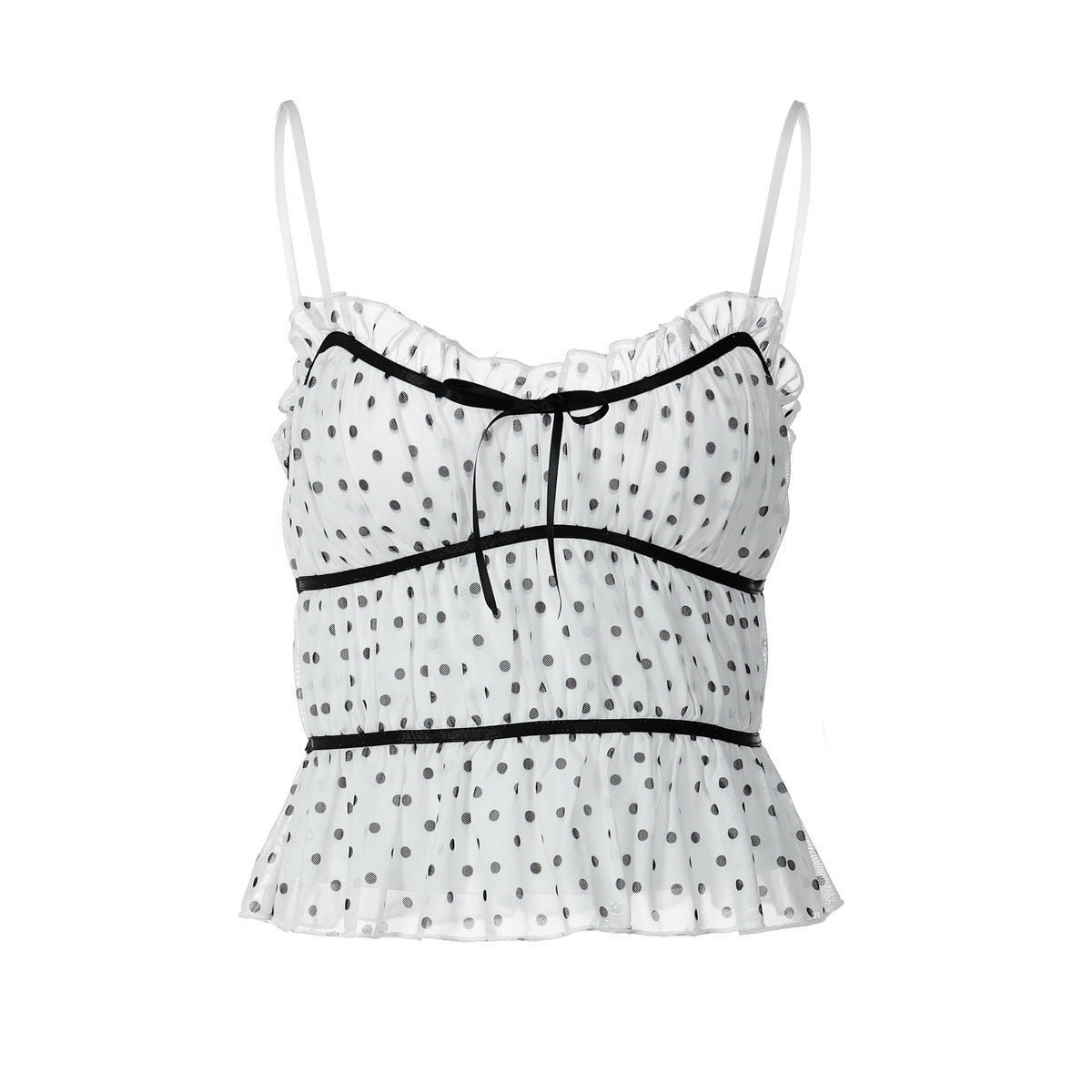Womens Polka-Dot Printed Mesh Sexy Low-Cut Camisole