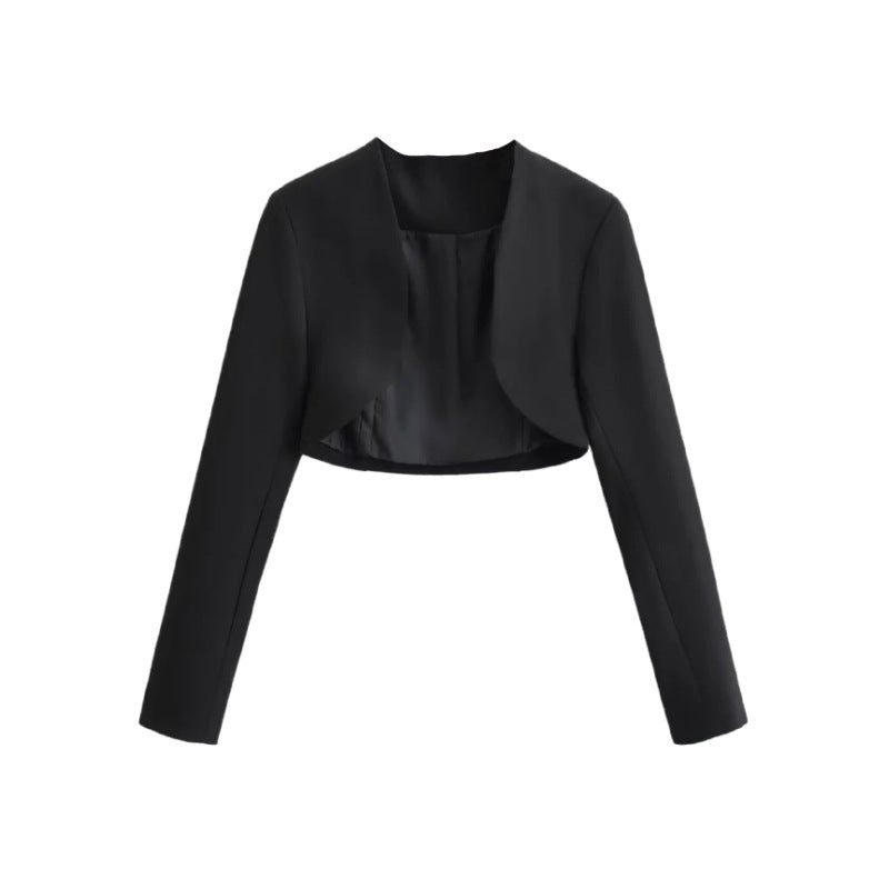 Buckle-free High Waist Ultra Short Midriff-baring Long Sleeve Cardigan Top