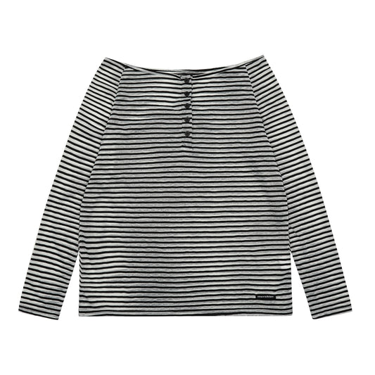 Striped Long Sleeve T-shirt Women Boat Neck Loose Thin Sunshade Cover