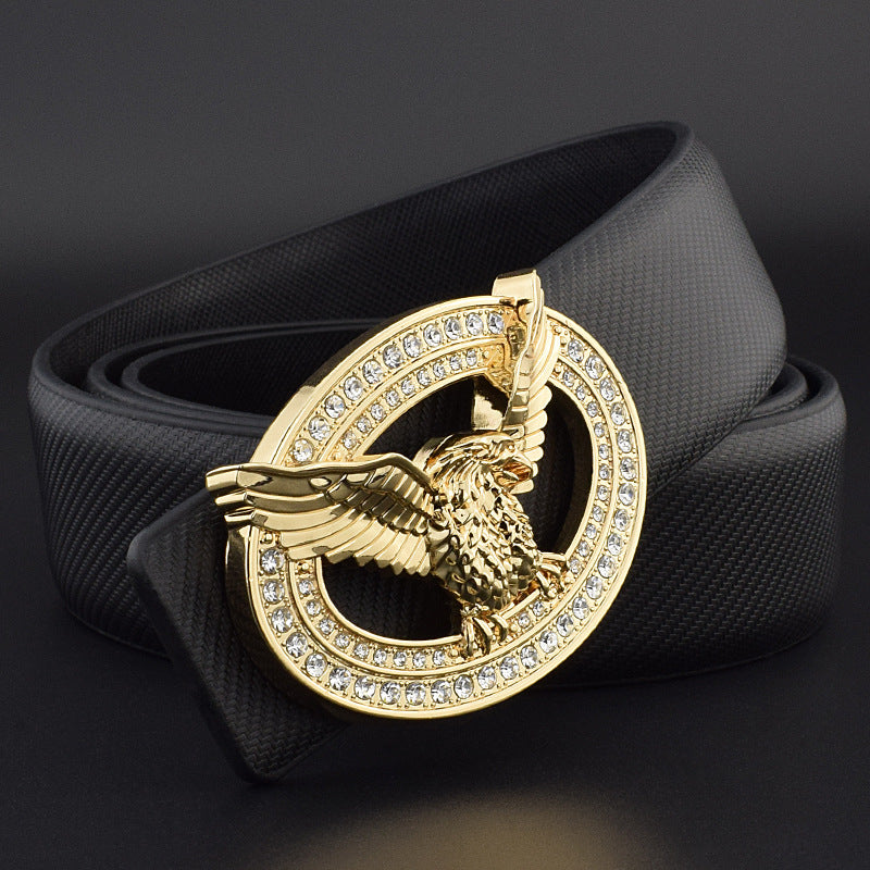 Diamond-studded Leather Belt With Animal Buckle