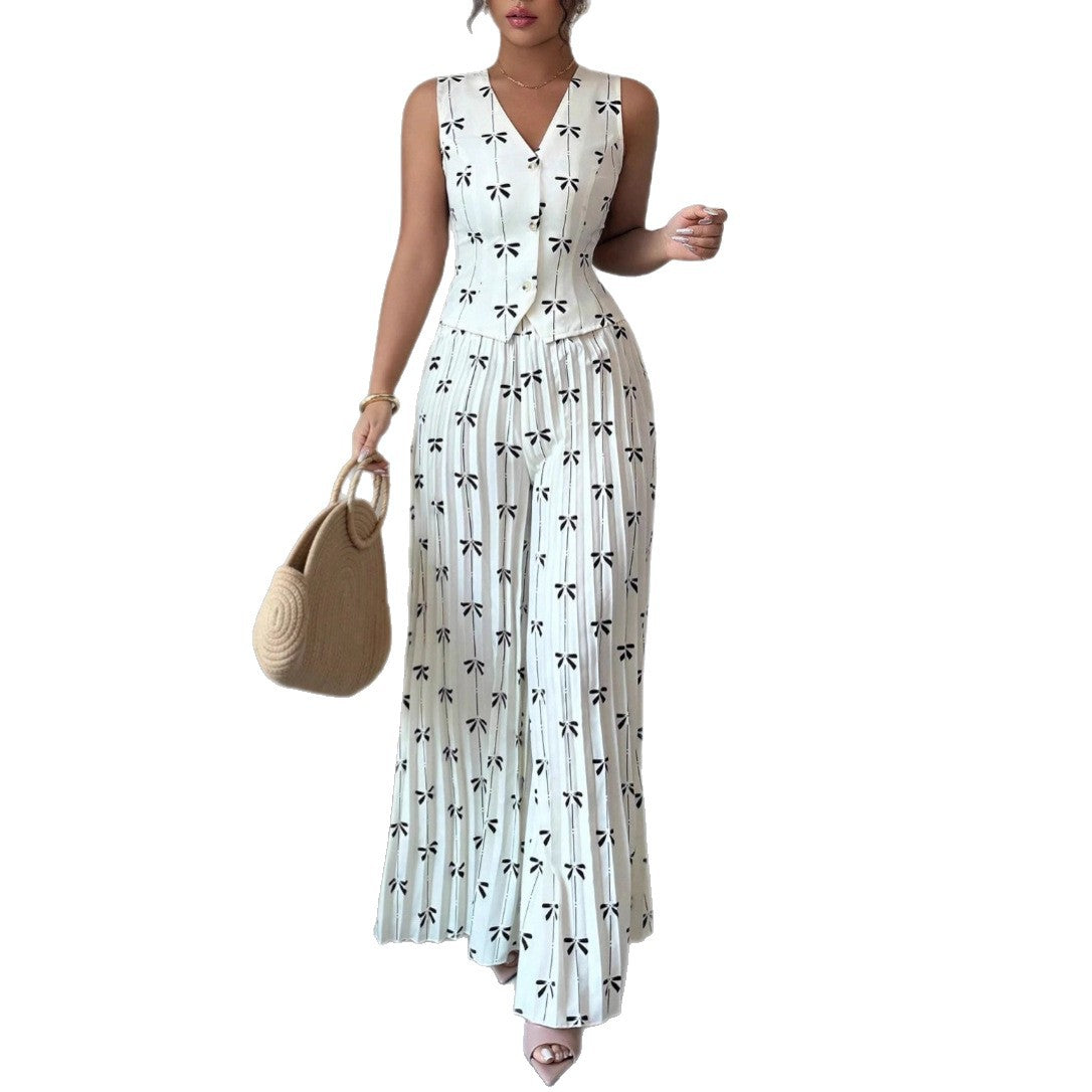 Sleeveless Fitted Vest Top And High-waisted Wide-leg Pants Two-piece Set