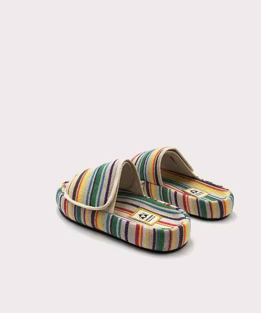 Paste Thick-soled Slippers Women Summer New Niche Design Rainbow Color Canvas Casual Outerwear Flip Flops