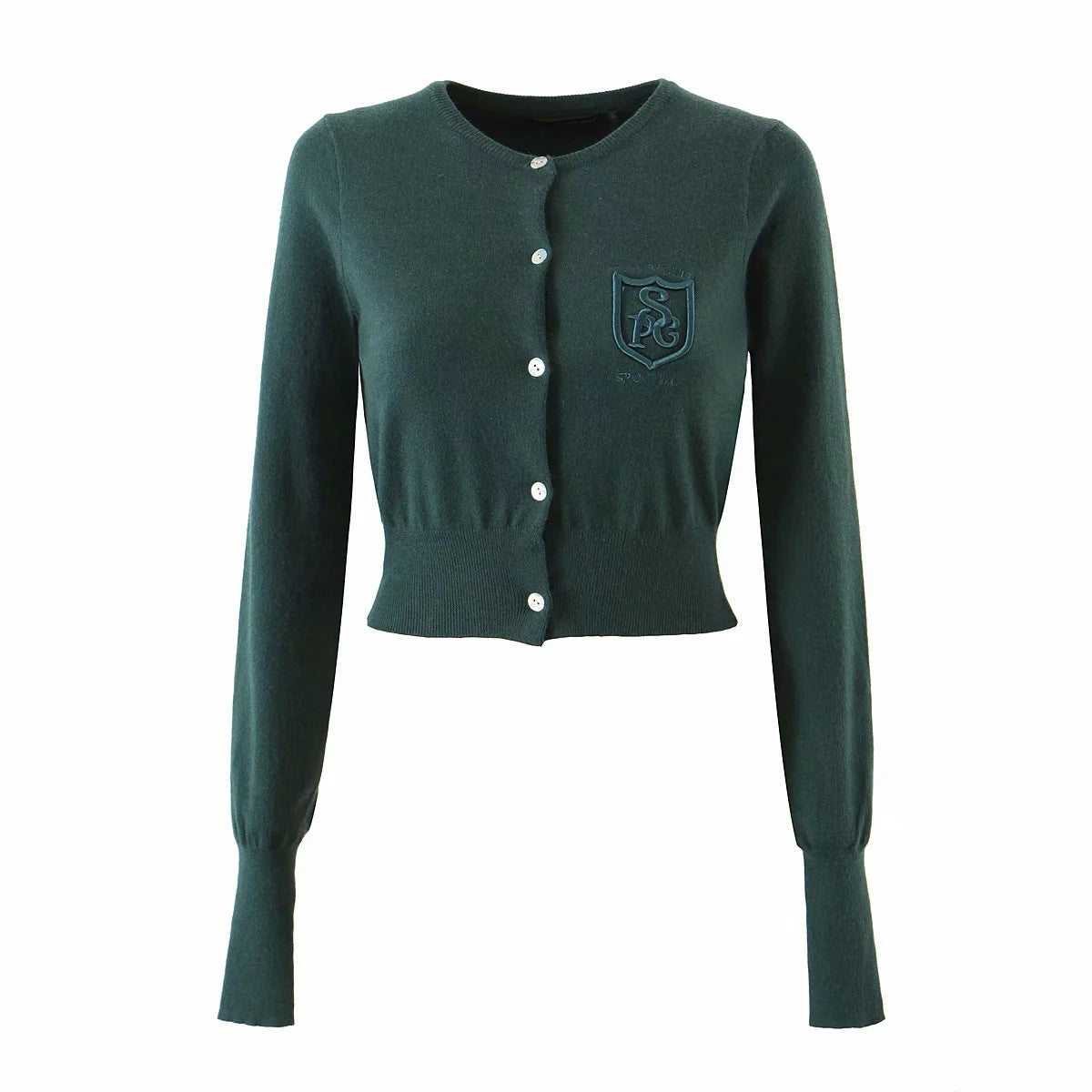 Britisk Strikket Cropped Cardigan med Broderi