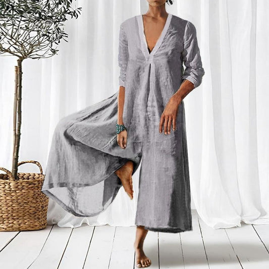 Loose V-neck Long Jumpsuit For Women