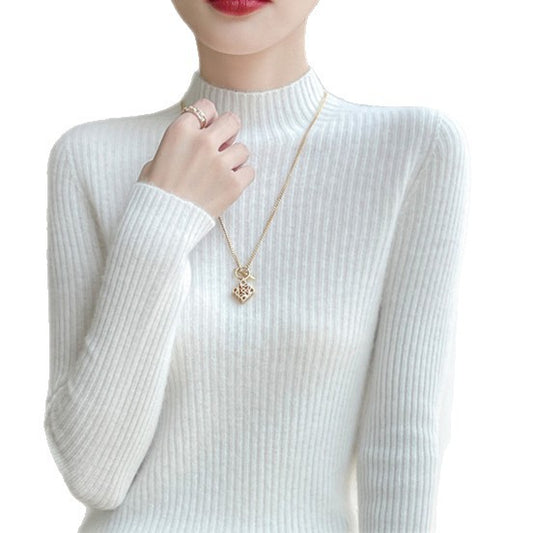 Women's Half Turtleneck Knitted Bottoming Shirt Slim Skin-friendly Soft Glutinous Sweater