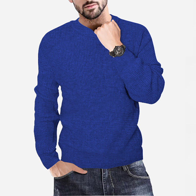 New Men's Knitting Round Neck Pullover Waffle Solid Casual