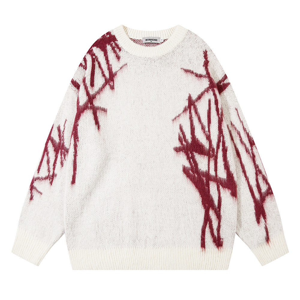 Graffiti Embroidered Crew Neck Sweater Men's Hip Hop Design Pullover Sweater