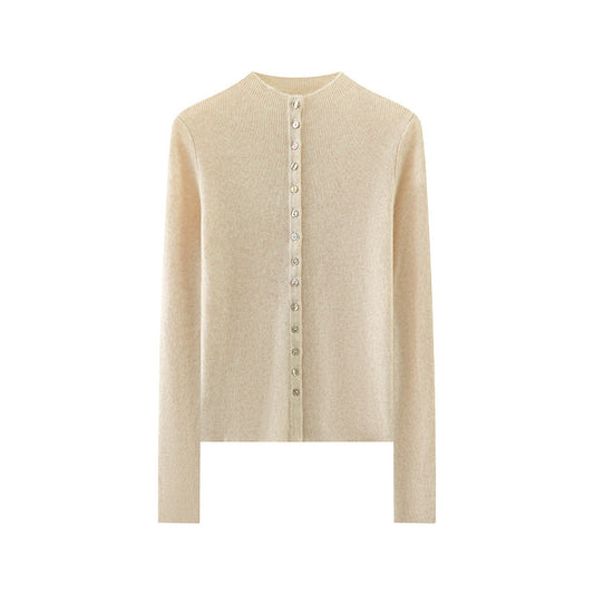 Halvhøj krave cardigan i cashmere til kvinder, slim-fit kort sweater