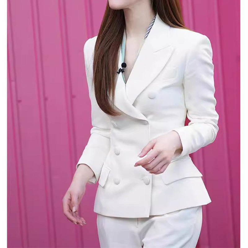 White Suit Set Bootcut Trousers Professional Slim Fit