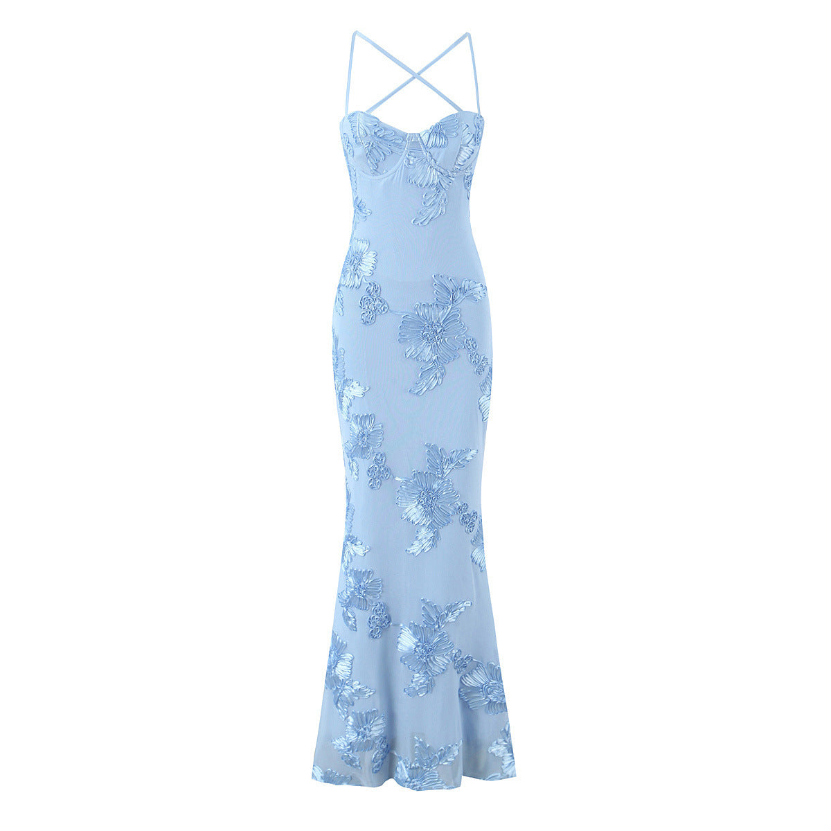 3D Flower-Embellished Bodycon Slip Dress