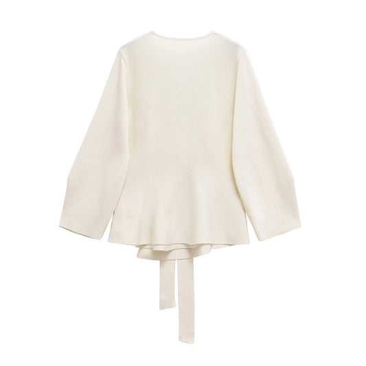 Fashionable Knitted Womens Long Sleeve Top With A Belt