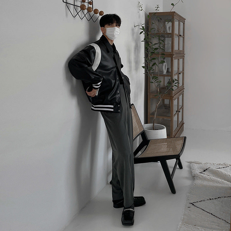 Han Fan GD G-Dragon Plankton Shuai Jacket Men's Spring Clothes Baseball Clothes Spell Color Pu Leather