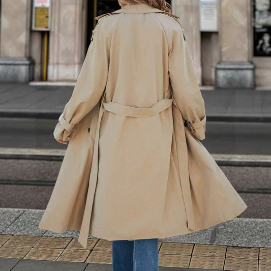 European And American Women's Clothing Double Breasted Belt Fleece Trench Coat Coat