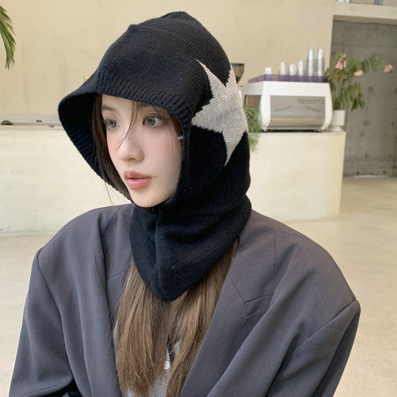 Windproof Warm Hat Scarf Integrated Five-pointed Star Toque