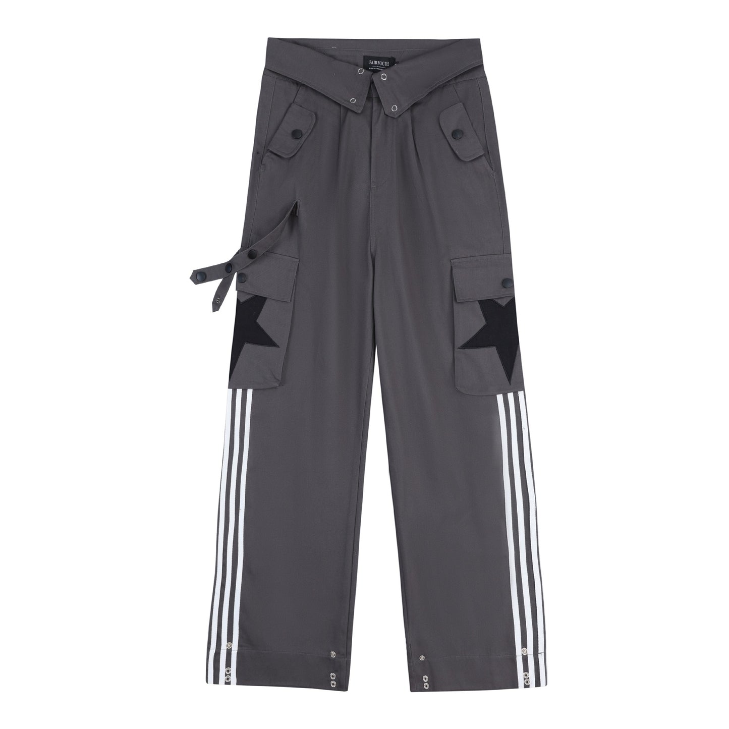 Women's Flanging Overalls Striped All-matching Straight Loose Trousers