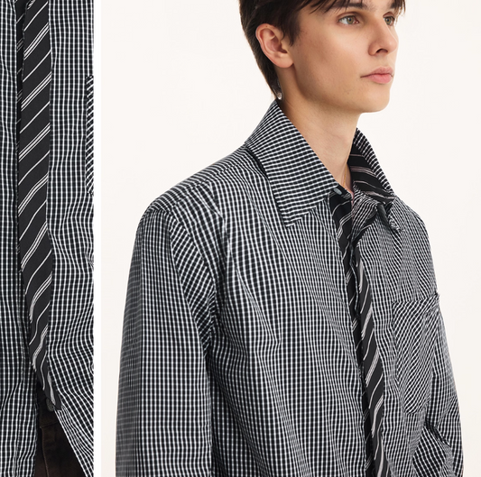 Fake Two-piece Tie High Quality Long Sleeve Shirt Men's Autumn