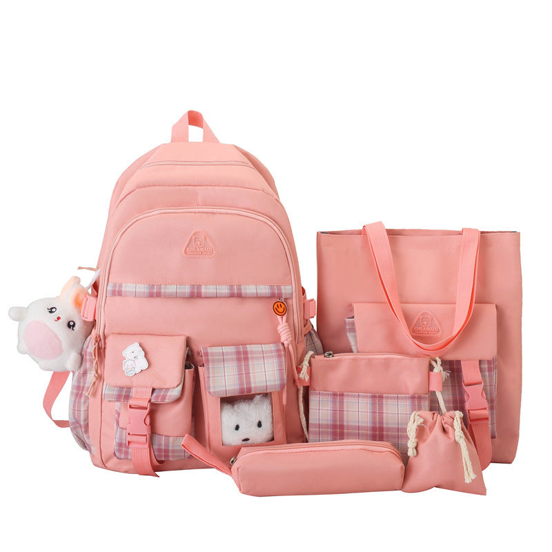 Cute Preppy Style Backpack Five-piece Set