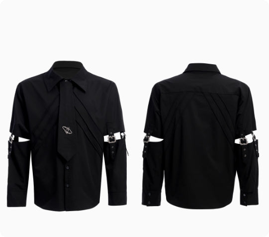 Deconstructing Lace-up Cutout Stitching Design White Shirt