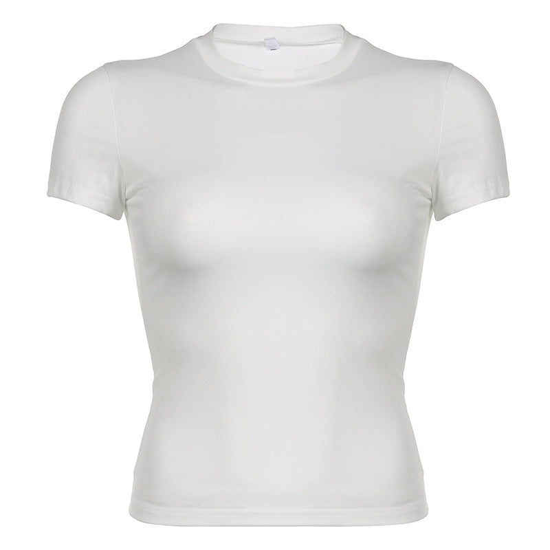 Minimalist Basic Pure Color Tight European And American Knitted Pullover Short Sleeve