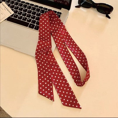 Korean-style Black And White Polka-Dot Silk Scarf For Women