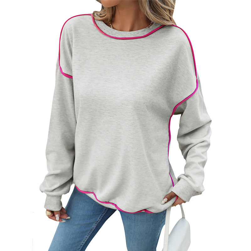 Pullover rund hals kontrastfarve løs sweater til kvinder