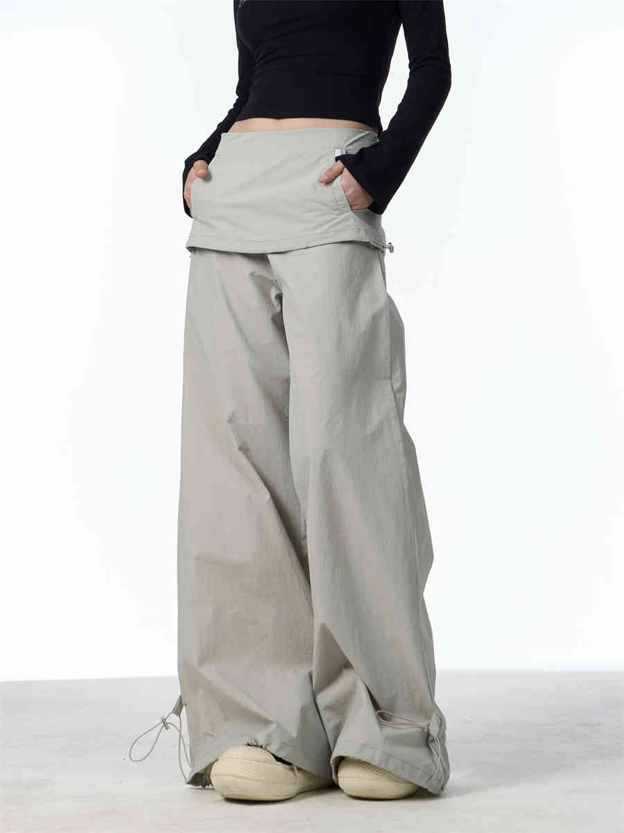 Women's Fake Two-piece Overalls Bandage Dress Wide-leg Casual Pants
