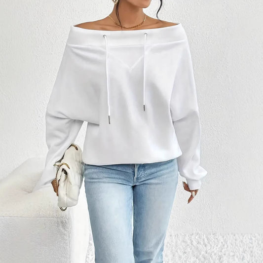 Løs Afslappet Off-shoulder Top til Kvinder med Snøre