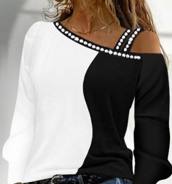 Women's Long Sleeve Loose Crew Neck Casual Bronzing T-shirt