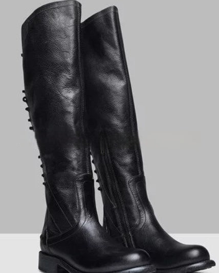 Solid-color Flat-heeled Zip-up Womens Over-the-knee Boots