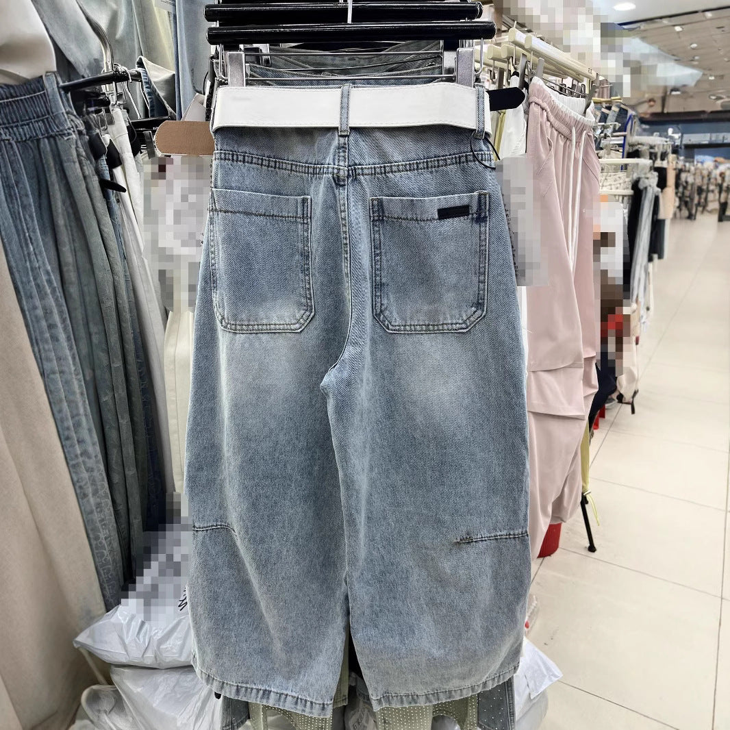 Loose Slimming Washed-out Vintage Blue Banana Pants Pinch Pleated Design Sense Matchet Pants
